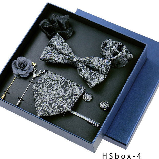 8-piece Gift Box Men's Formal Wear Business Bow Tie Square Scarf Tie Clip - Memoriex 