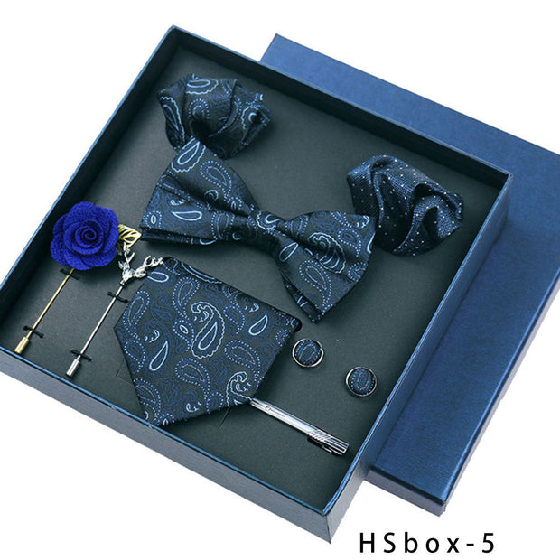 8-piece Gift Box Men's Formal Wear Business Bow Tie Square Scarf Tie Clip - Memoriex 