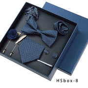 8-piece Gift Box Men's Formal Wear Business Bow Tie Square Scarf Tie Clip - Memoriex 