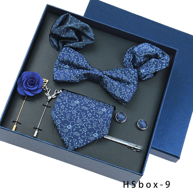 8-piece Gift Box Men's Formal Wear Business Bow Tie Square Scarf Tie Clip - Memoriex 