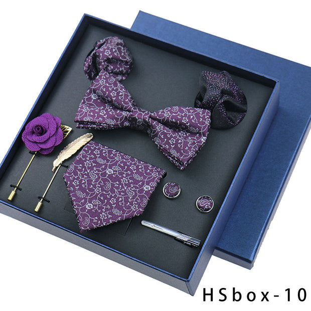 8-piece Gift Box Men's Formal Wear Business Bow Tie Square Scarf Tie Clip - Memoriex 