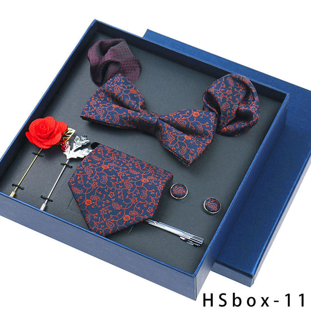 8-piece Gift Box Men's Formal Wear Business Bow Tie Square Scarf Tie Clip - Memoriex 