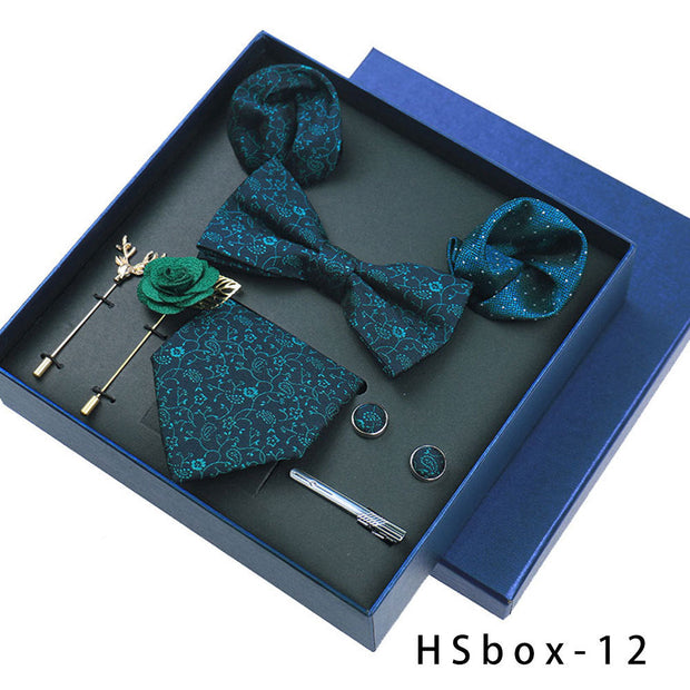 8-piece Gift Box Men's Formal Wear Business Bow Tie Square Scarf Tie Clip - Memoriex 