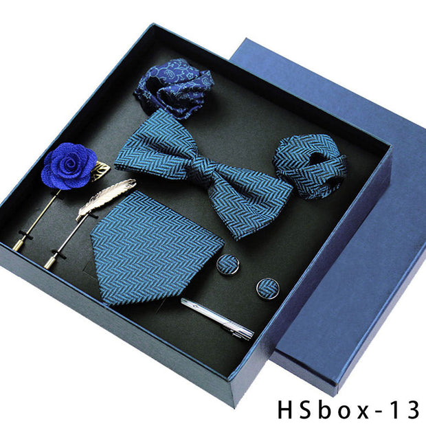 8-piece Gift Box Men's Formal Wear Business Bow Tie Square Scarf Tie Clip - Memoriex 