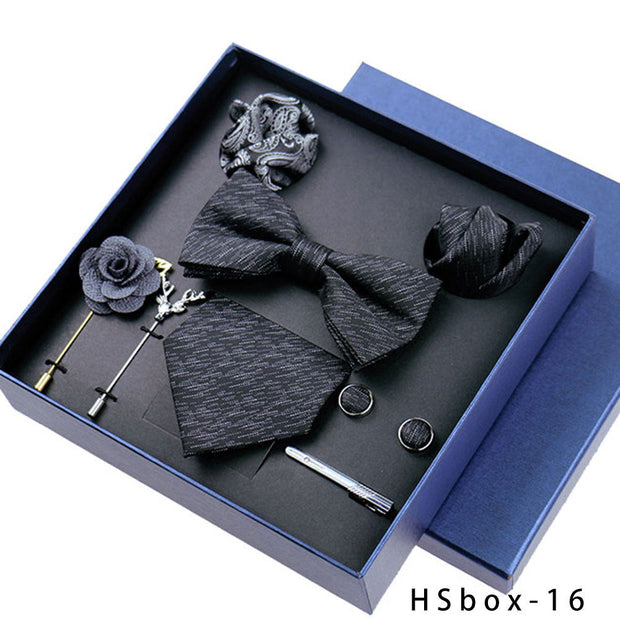 8-piece Gift Box Men's Formal Wear Business Bow Tie Square Scarf Tie Clip - Memoriex 