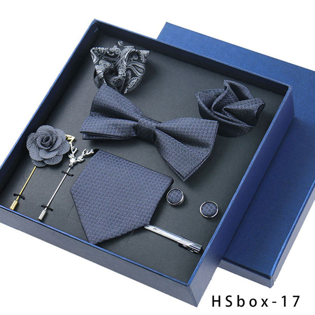 8-piece Gift Box Men's Formal Wear Business Bow Tie Square Scarf Tie Clip - Memoriex 