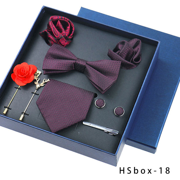 8-piece Gift Box Men's Formal Wear Business Bow Tie Square Scarf Tie Clip - Memoriex 