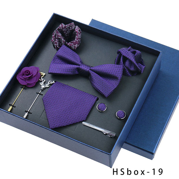 8-piece Gift Box Men's Formal Wear Business Bow Tie Square Scarf Tie Clip - Memoriex 