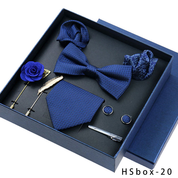 8-piece Gift Box Men's Formal Wear Business Bow Tie Square Scarf Tie Clip - Memoriex 