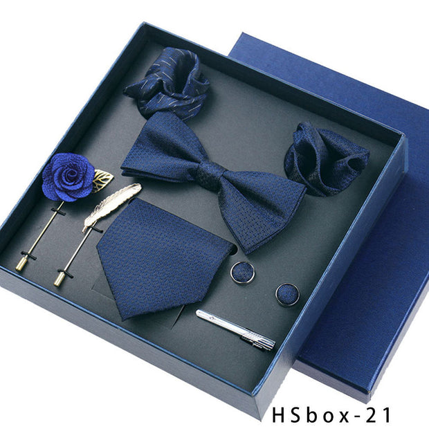 8-piece Gift Box Men's Formal Wear Business Bow Tie Square Scarf Tie Clip - Memoriex 