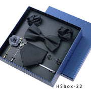 8-piece Gift Box Men's Formal Wear Business Bow Tie Square Scarf Tie Clip - Memoriex 