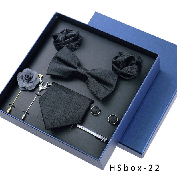 8-piece Gift Box Men's Formal Wear Business Bow Tie Square Scarf Tie Clip - Memoriex 