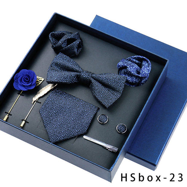 8-piece Gift Box Men's Formal Wear Business Bow Tie Square Scarf Tie Clip - Memoriex 