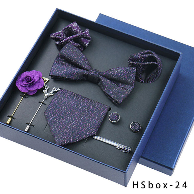 8-piece Gift Box Men's Formal Wear Business Bow Tie Square Scarf Tie Clip - Memoriex 