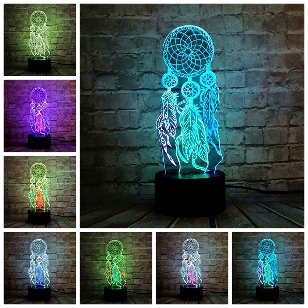 H Valentine Wind Chimes Table Lamp Switch Dream Catcher 3D Touch Night Light Bedroom Party Desk Decor Lamp Girls xmas