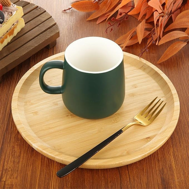 Bamboo Round Serving Platter & Terracotta Wooden Tray 25 cm-2