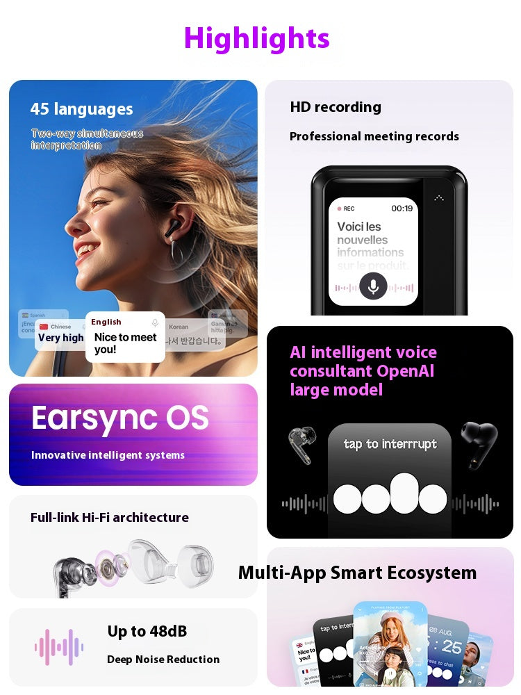 Portable Bluetooth Headset with AI Features - Intelligent AI Bluetooth-compatible Earphone - Memoriex