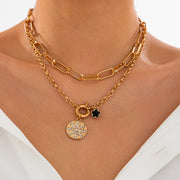 Hip hop style alloy Cuban necklace 3-piece set, round spring buckle collarbone chain set - Memoriex