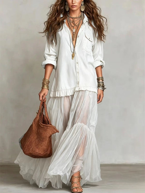 Vintage Denim-Style Maxi Dress | Casual Long Dress for Women
