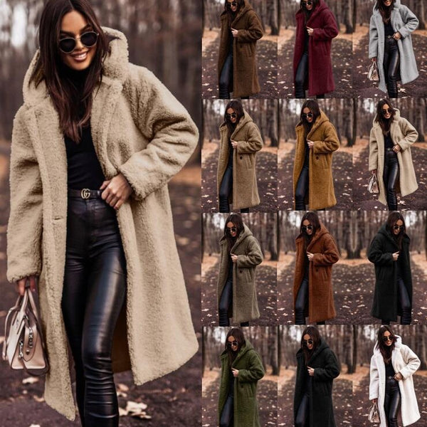 Women’s Longline Hooded Coat with Pockets – Relaxed Fit