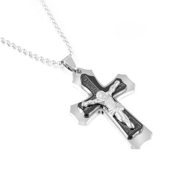 Dark Knight Same Men's Crystal Cross Pendant Silver Gold Black Dominant Pendant Necklace - Memoriex