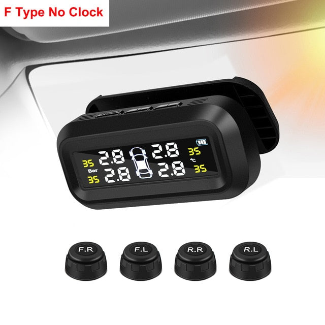 Smart Car TPMS Tire Pressure Monitoring System Solar Power Digital TMPS LCD Display USB Auto Security Alarm Tire Pressure Sensor - Memoriex 