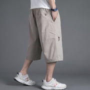 Men's loose casual shorts with cropped pants solid color middle-aged and elderly work pants - Memoriex