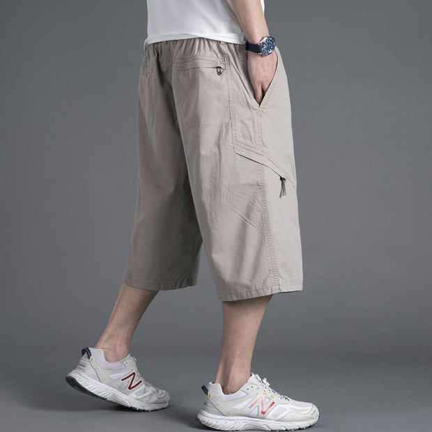 Men's loose casual shorts with cropped pants solid color middle-aged and elderly work pants - Memoriex
