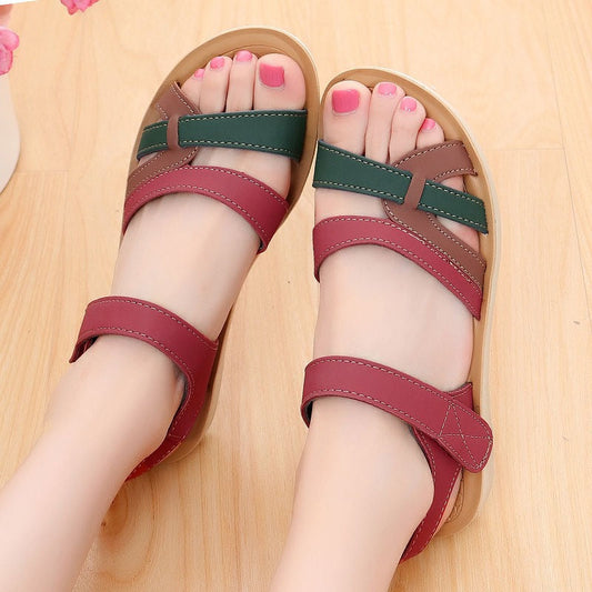 Sandals for women with soft soles middle-aged flat shoes middle-aged and elderly women's shoes plus size elderly sandals anti sl - Memoriex 