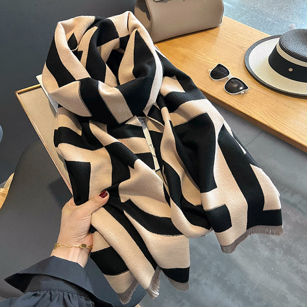 Luxury Winter Cashmere-Feel Scarf — Thick Pashmina-Style Shawl Wrap with Tassels for Women