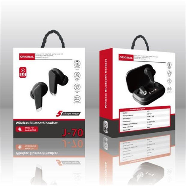 Bluetooth Headset TWS Wireless Headset 5.0 Half-In-Ear J70 Touch Wireless Sports Headset - Memoriex