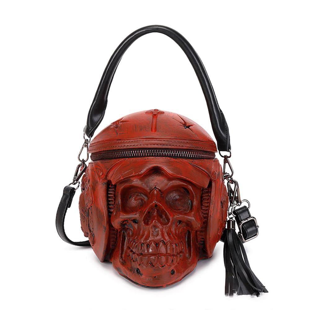 3D Backpack, Fashion 3D Skull With Helmet And Earphone Cross Body Handle Shoulder Bag-0