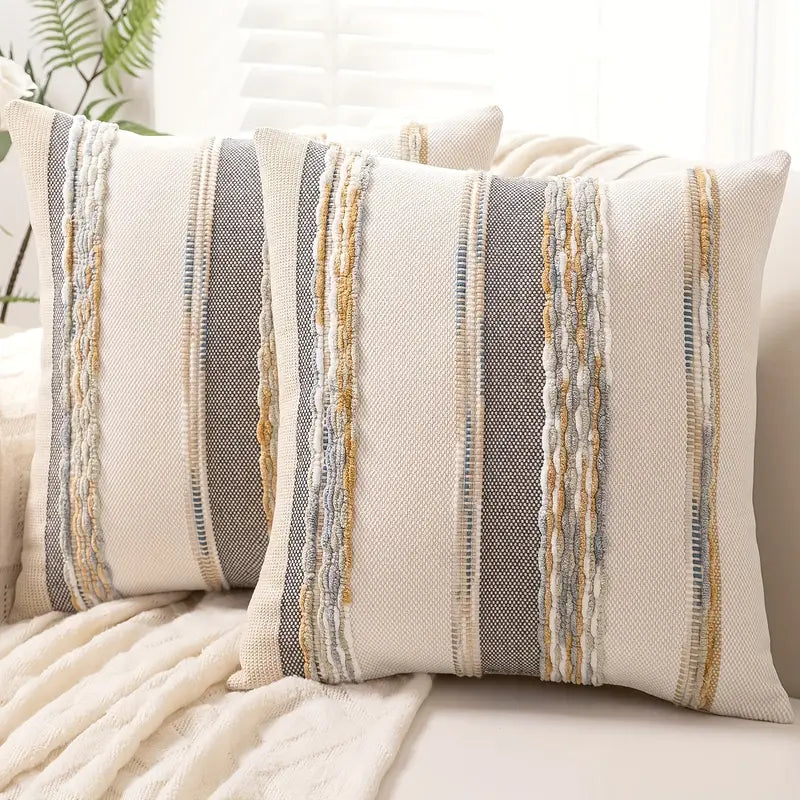 Boho Striped Chenille Throw Pillowcases-0