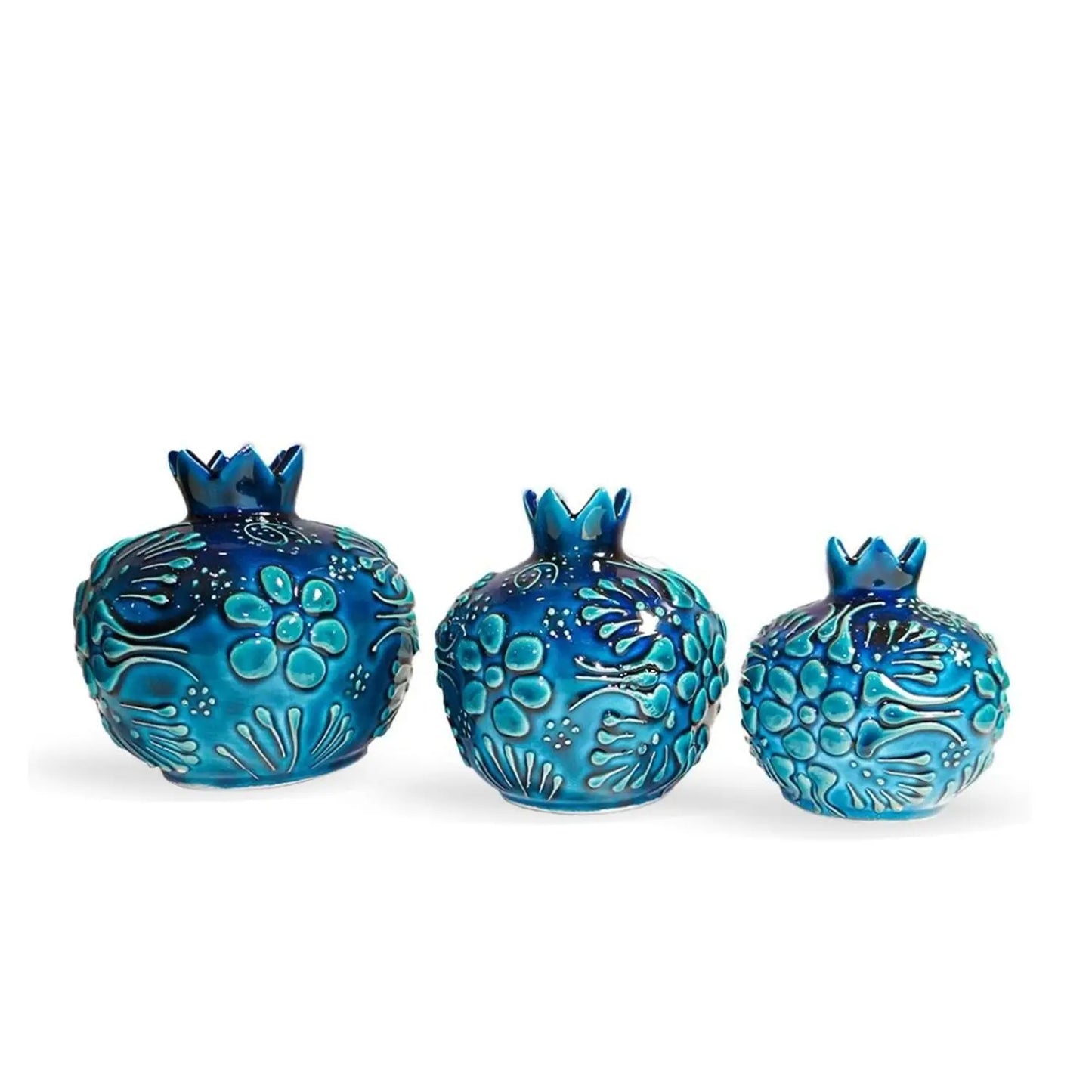 Ceramic Vase Pomegranate Trio Ocean Blue 11 / 9 / 8cm-0