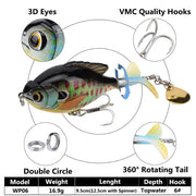 9.5cm/16.9g Propeller Rotating Tractor Fishing Bait Road Sub-Bait Floating Water Rock Chubby Water Surface Wave Climbing - Memoriex 