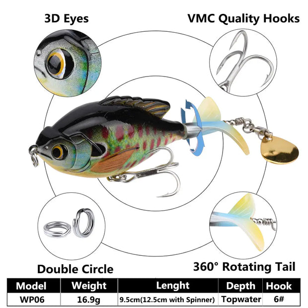 9.5cm/16.9g Propeller Rotating Tractor Fishing Bait Road Sub-Bait Floating Water Rock Chubby Water Surface Wave Climbing - Memoriex 