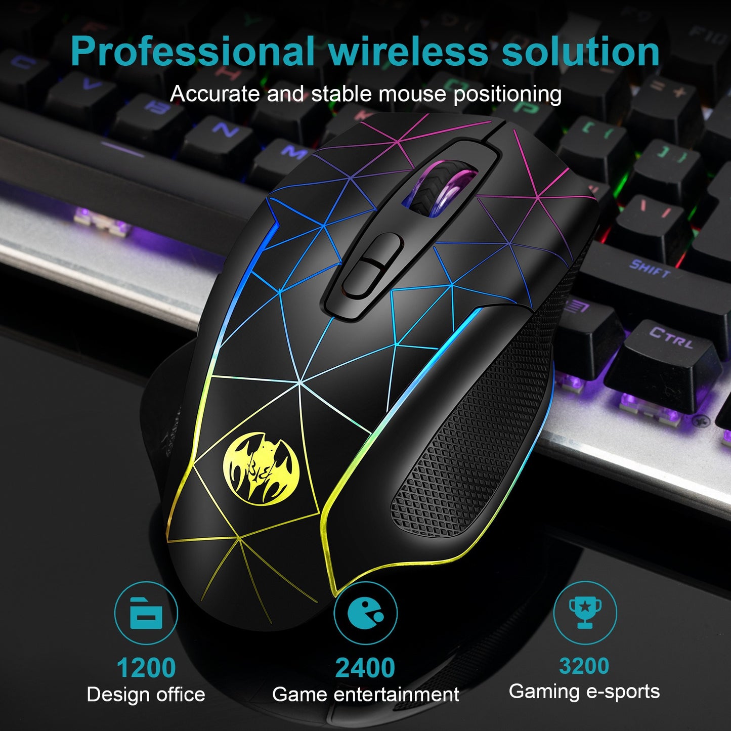 Wireless charging illuminated gaming mouse with anti sleep function automatic cursor movement to prevent computer screen lock