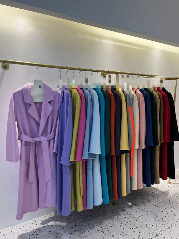 Wool coat | Water ripple double-sided cashmere coat high-end bathrobe - Memoriex