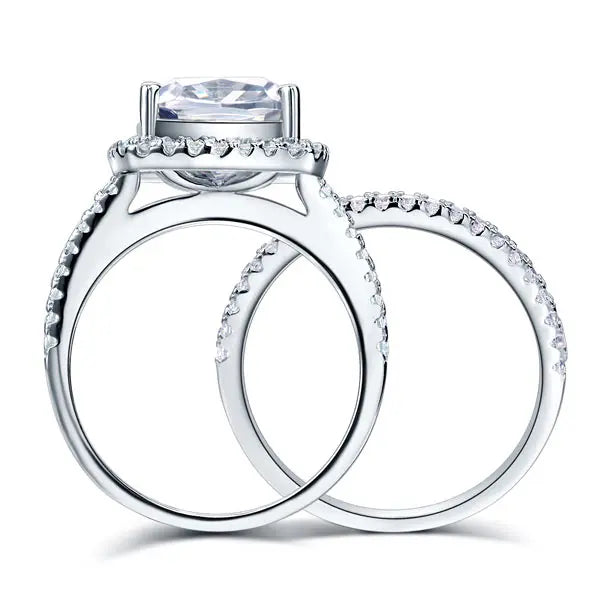 925 Sterling Silver 2 Pcs Wedding Engagement Ring Set 5 Ct Created Diamond XFR8205-4