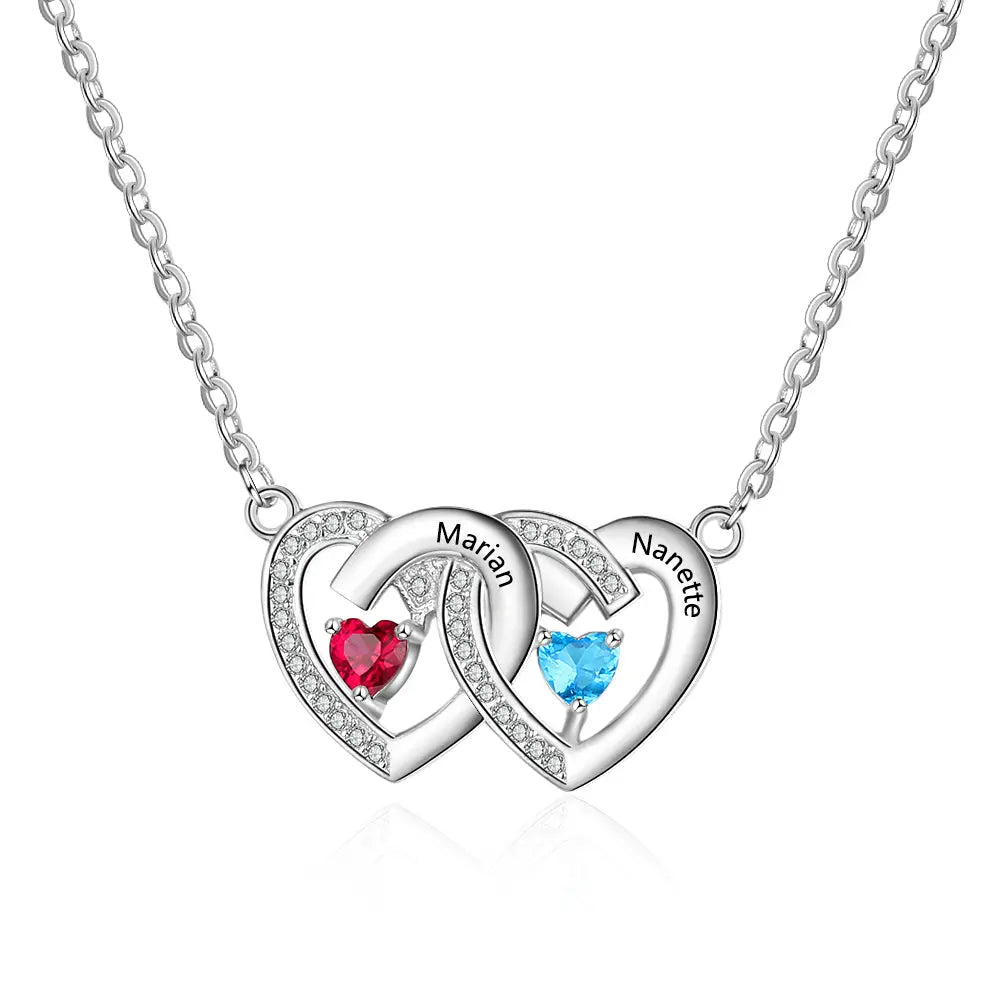 925 Sterling Silver Birthstones Two Hearts Shape Necklace-0