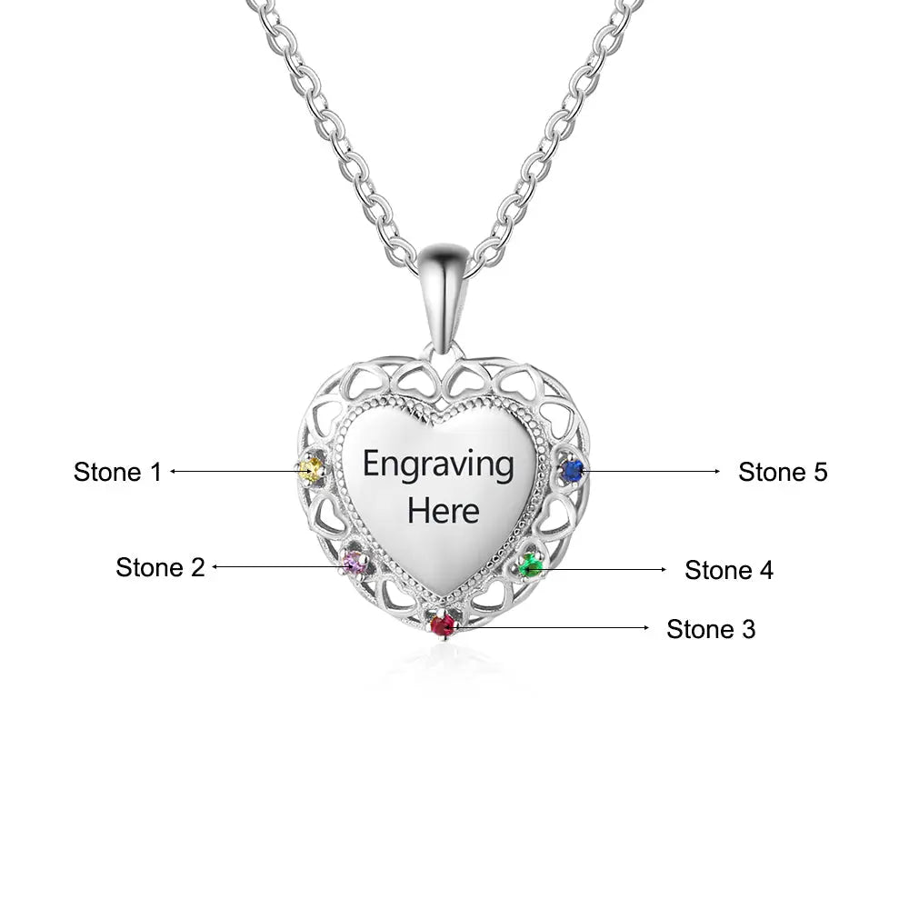 925 Sterling Silver Colorful Birthstones Heart Shape Necklace-4