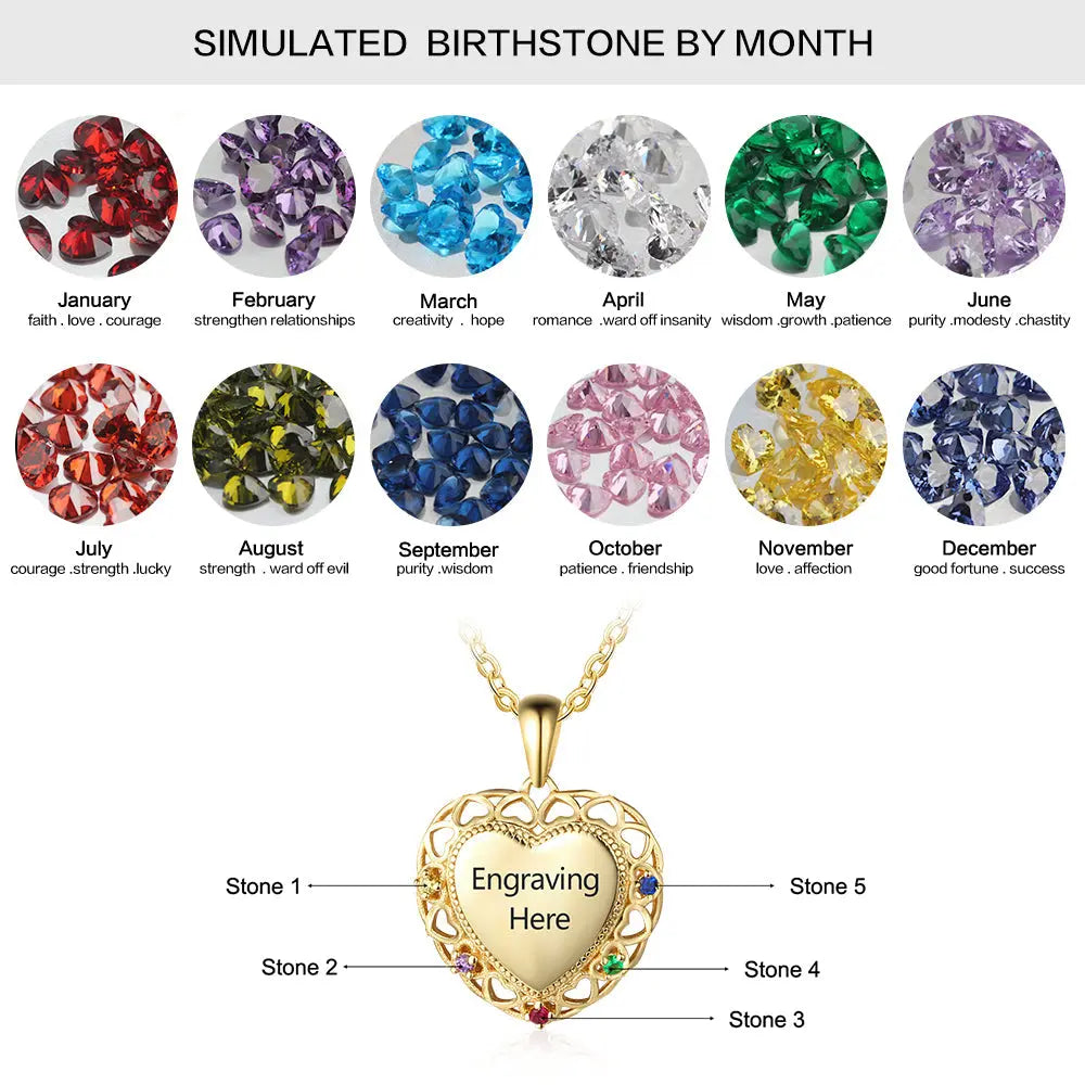 925 Sterling Silver Colorful Birthstones Heart Shape Necklace-6