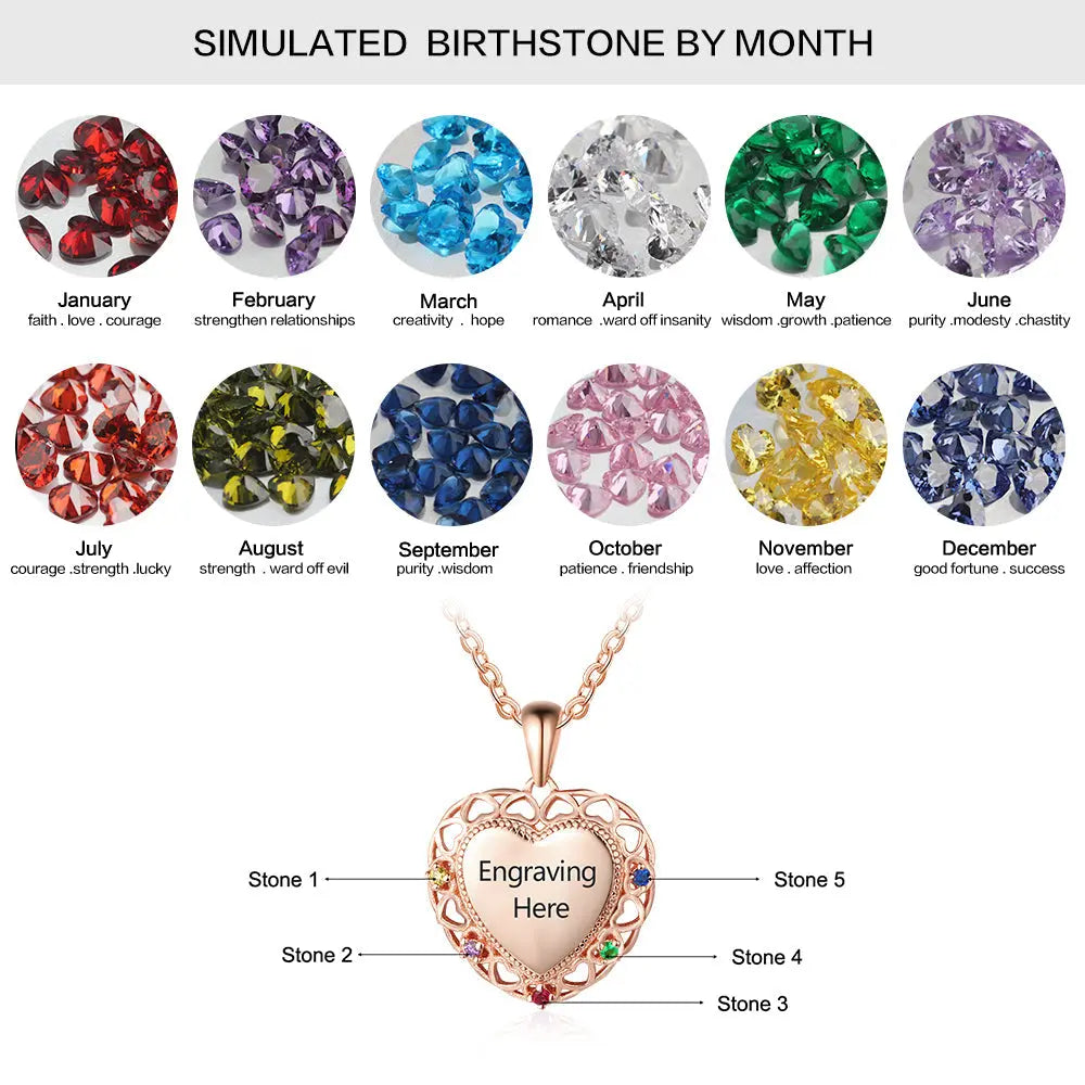 925 Sterling Silver Colorful Birthstones Heart Shape Necklace-7