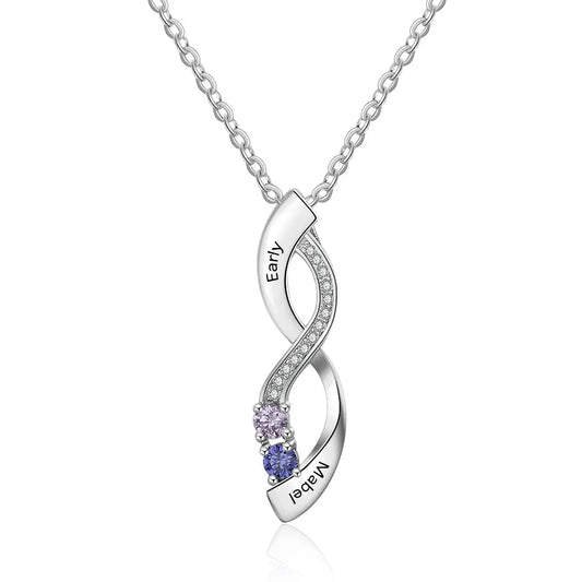 925 Sterling Silver Eight Shape Infinity Pendant Necklace with Birthstones-0