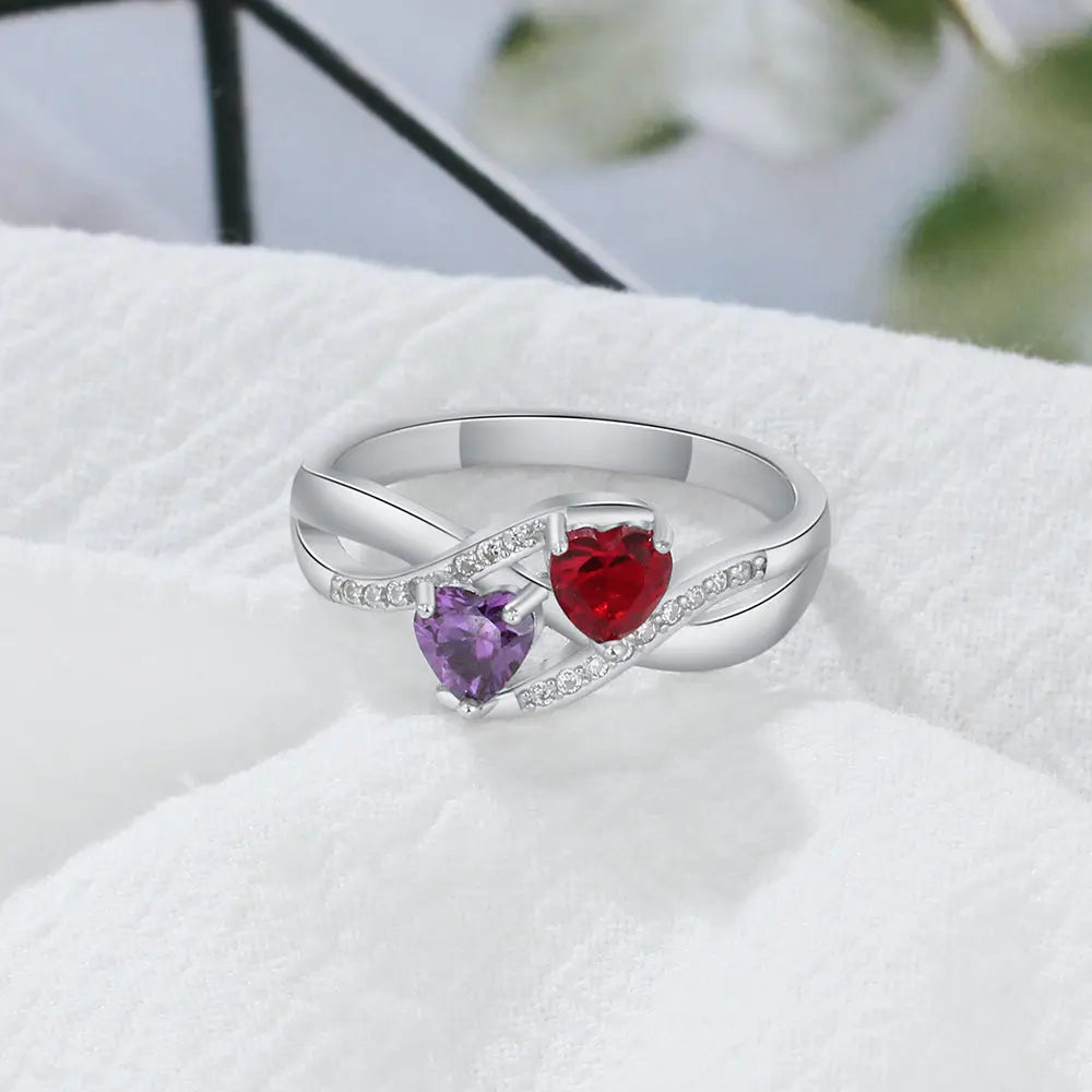 925 Sterling Silver Heart Birthstone Name Rings - Memoriex