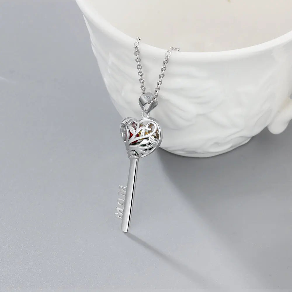 925 Sterling Silver Heart Shape Key Pendant Necklaces-3