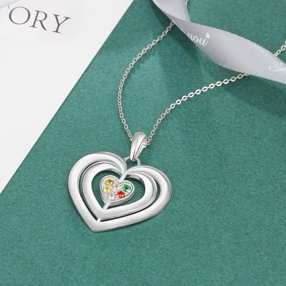 925 Sterling Silver Heart Shape Names Necklaces with Six Colorful Birthstones-3