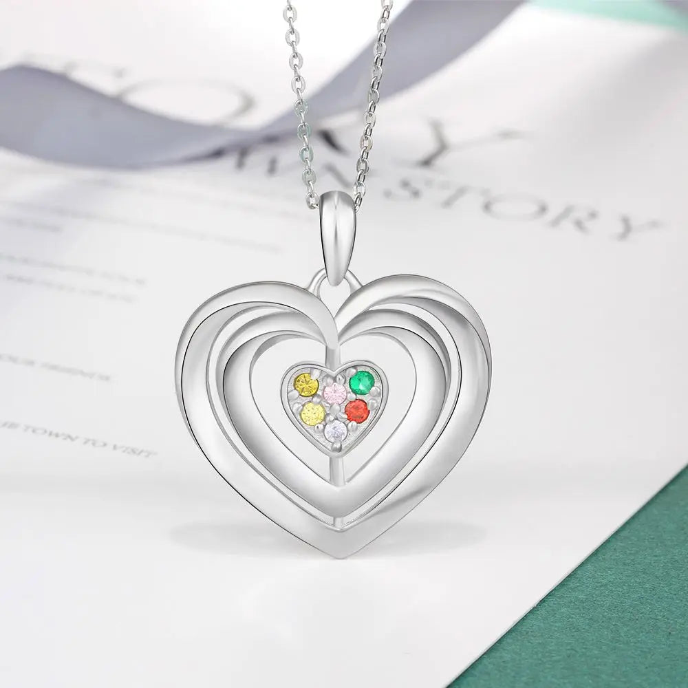 925 Sterling Silver Heart Shape Names Necklaces with Six Colorful Birthstones-4