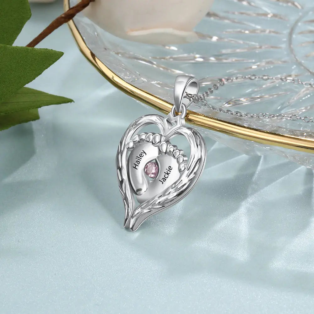 925 Sterling Silver Little feet Heart Pendant Necklace-2