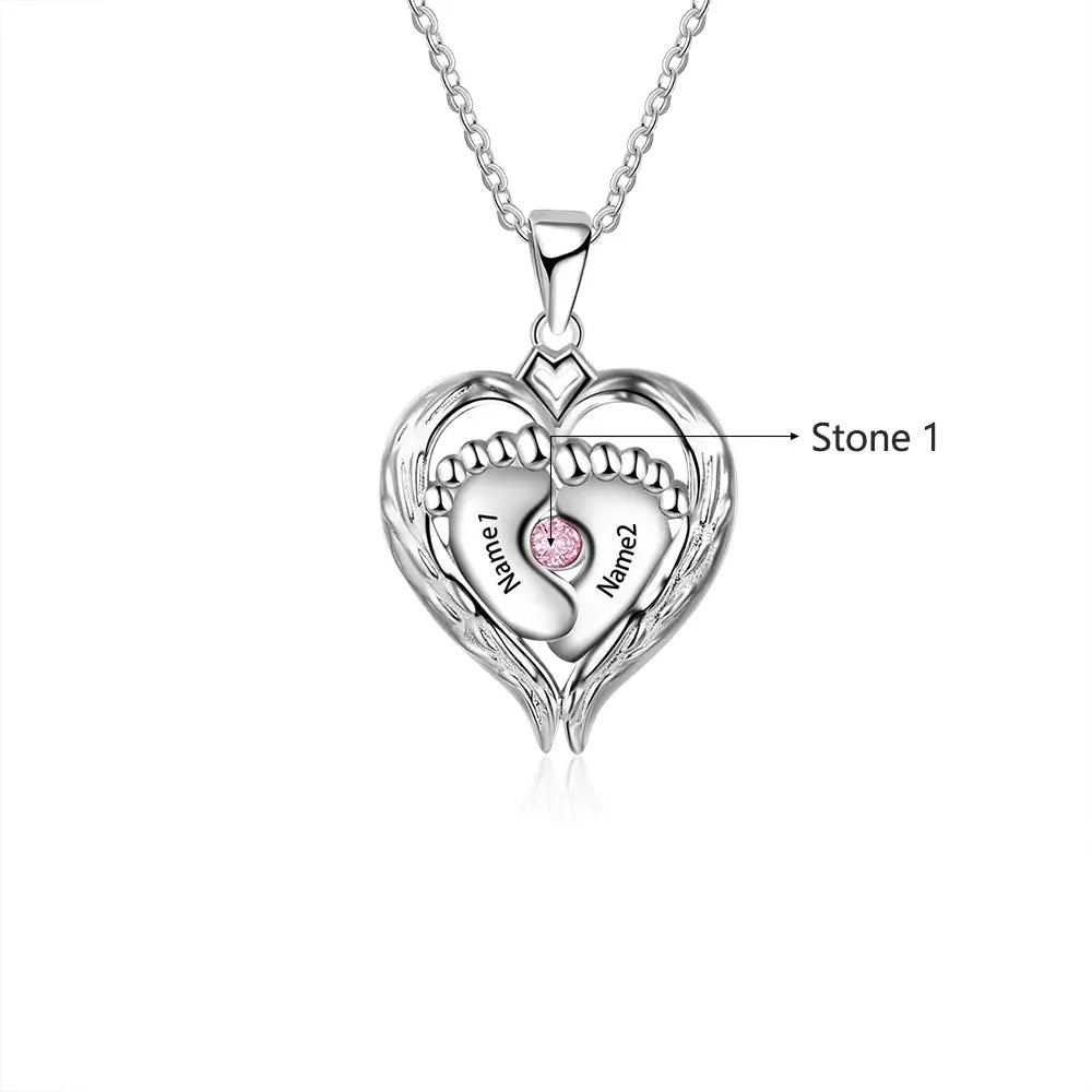 925 Sterling Silver Little feet Heart Pendant Necklace-4